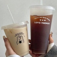 1pc Coffee Cup 700ml/470ml,PP  Cup, Portable Cartoon Straw Cup, Iced Caffe American Cup