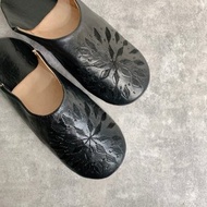摩洛哥 babouche 室內拖鞋 極簡花磚刺繡 黑