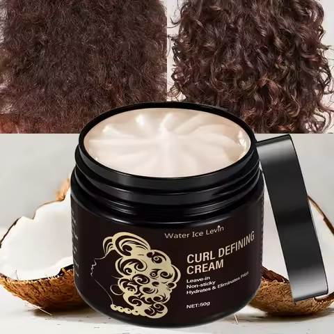Travel-Size Curl Cream 50g - Coconut Oil Leave-In, Frizz Control & Definition, Non-Sticky for All Ha