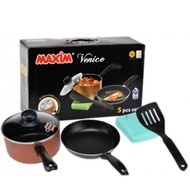 MAXIM VENICE 5 Set Wajan/Panci/Spatula/Spon/Tutup Kaca - 100% ORIGINAL MAXIM