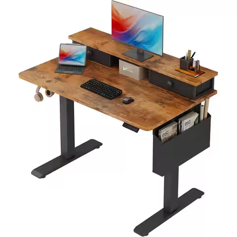 Electric Standing Desk Adjustable Height - 40 Inch Sit Stand Desk with Storage Ders , Small Standing