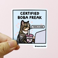 (SG) "certified boba freak" cat meme waterproof vinyl sticker