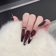 Wearing Nails Pure Hand-Made Red Cat's Eye Zircon Diamonds Manicure Detachable Nails
