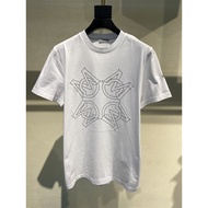 Mo * ier Men Striped LOGO Printed White Casual Round Neck Short Sleeve T-Shirt