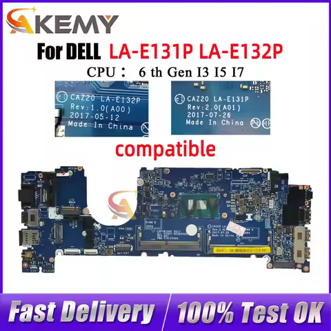 For Dell Latitude 7480 Laptop Motherboard LA-E131P LA-E132P with I3 I5 I7 6th/7th CPU 04GTKN 0N480V 