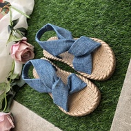 sandal tinggi tebal sandal tapak tebal sandal tapak tinggi Ethnic Style Summer Sandals - Straw Linen
