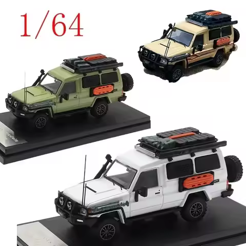 AM Diecast 1/64 Scale Toyota Land Cruiser J70 LC78 Troop Carrier Off-road Modified Version Alloy Car