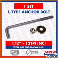 ☃ ◞ ✢ 1SET 1/2 inches A307 4140 BI Anchor Bolt with nut and washer | L Bolt | Hook Bolt for Concret