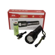 Japan GHS S-130W Rechargeable Flashlight Zooming Torchlight Long Range Torch Light 8000 mAh Battery 