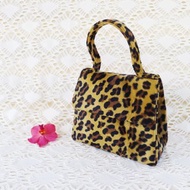 90s Leopard Cheetah Fur Top handle mini handbag, Kelly fluffy bag, Y2K