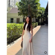 Simple, gentle and elegant round neck white lace maxi dress HT881, with real photos