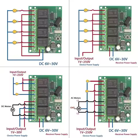 Wireless Remote Control DC 6V 12V 24V 30V 4CH rf Relay Receiver and 433MHZ Transmitter for Garage/Li