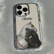 Metal Transparent Two Horses Pattern Phone Case Compatible with iPhone 17 16 15 14 13 12 1