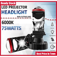 Y7D H4 LED RHD Car Light H4 Projector Car Headlight 75W 6000K H4 LED Headlight Projector Car LED Bul