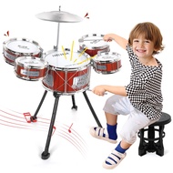 Toddler Drum Set Musical Toy Upgrade Drum Set for Kids Rock Jazz Drum Kit with Stool, 2 Drum Sticks 