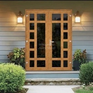 pintu utama rumah kupu tarung kaca bingkai kayu jati solid JM 318