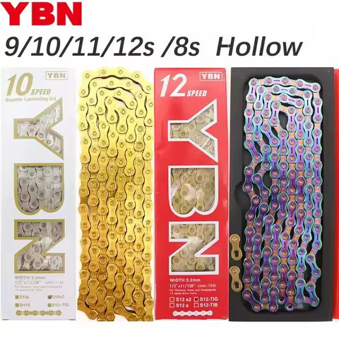 YBN Bike Chain 10 11 12 speed SLA silver hollow gold oil slick Titanium coating 8 9s MTB road bike c