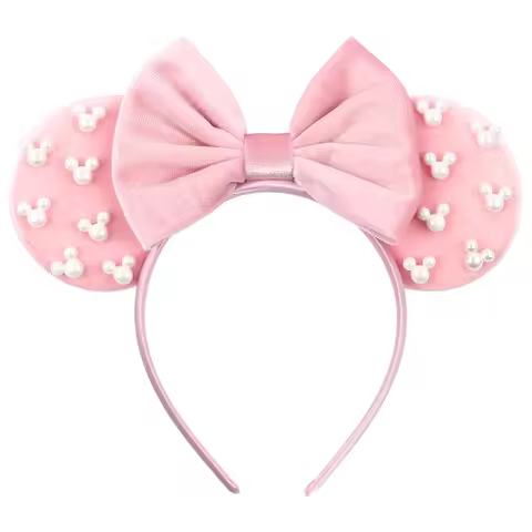 Pearls 3.3"Mouse Ears Headband 5‘’ Velvet Bow Hairband For Girls Festival Party Cosplay DIY Hair Acc