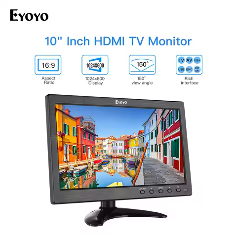 Eyoyo 10" Small TV HDMI Monitor 1024x600 LCD Screen with VGA AV USB Remote Control Display for DVD P
