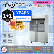 4Door Upright Combination Chiller &amp; Freezer Glass top / steel bottom - JN-LG-4