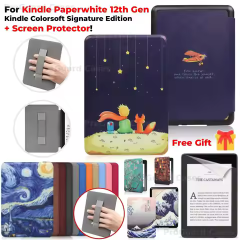 For Kindle Paperwhite 12th Gen Case with Hand Strap + Screen Protector Colorsoft Signature SA569P SA