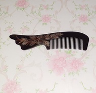 手工花卉雕刻天然黑水牛角梳