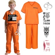 Prisoner Costume for Kids Orange Prison Costume Inmate Criminal Jail Convict Halloween Cosplay Outfi