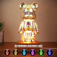 3D Bear Fireworks Night Light USB Projector Light RGB Room Bedroom Ornament Decorative Light