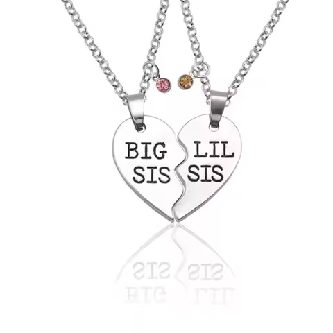 2pcs BIG SIS LIL SIS Necklace for Women Crystal Corlour Puzzle Heart Sister Necklaces Pendants Famil
