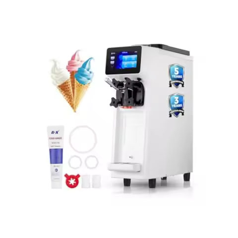 Commercial Soft Serve Ice Cream Machine 2.6-5.3 Gal/h with 4L Hopper 1.6L Cylinder Pre-Cooling Auto 