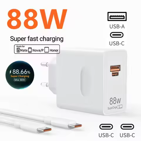 88W Max Super Fast Charger USB A+C Quick Charging Cable For Huawei Mate 50 60 P60 Nova 12 Honor 400 