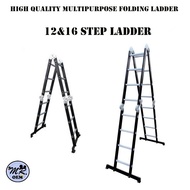 MR OEM High Quality 12 Steps &amp; 16 Steps MULTI-PURPOSE Heavy Duty Folding Ladder/ Tangga Lipat