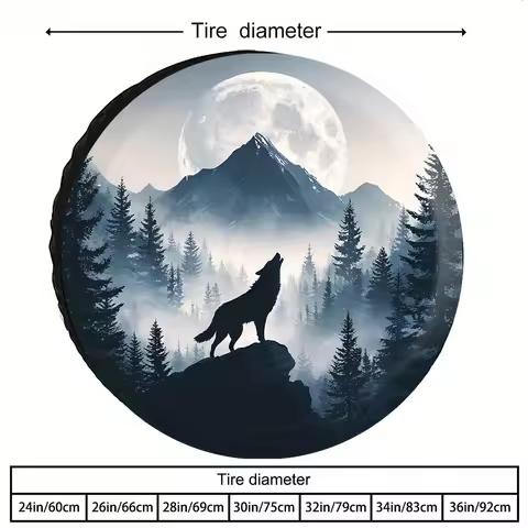 The Lone Wolf Moonlight Spare Wheel Tire Cover for Adventure Camping Camper Jeep SUV 4WD 4x4 Vehicle