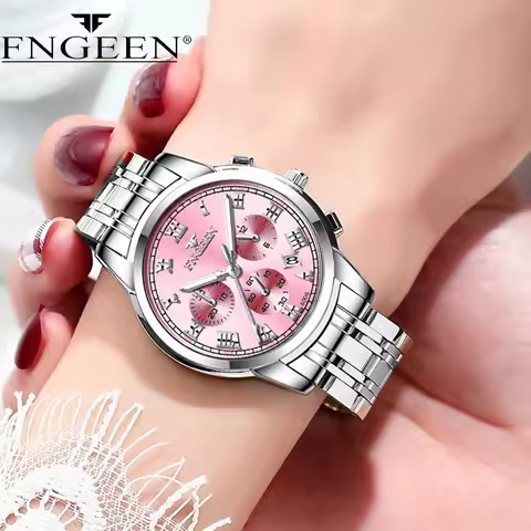 FNGEEN Luxury Quartz Watch Women Elegant Stainless Steel Watch Luminous Waterproof Date Wristwatch L