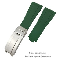 20mm Rubber Watch Strap Black Green Blue White Adjustable Fold Buckle Watch Band for Rolex Submarine