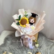 C41105/2-graduate crochet bouquet,,  sun flower bouquet, convo bouquet with crochet graduate girl/bo