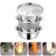 Basin 3in1 Strainer Grater Drain Basket Grater 26cm 28cm - GT3217 - Silver