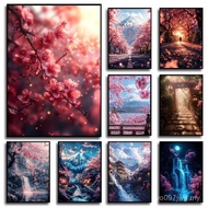 Classic Anime Japanese Cherry Blossom Avenue Mount Fuji Scenery Poster Canvas Art Paint Prints Home 