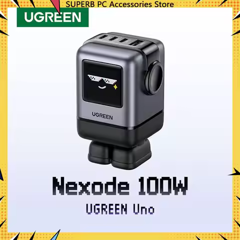 【US Plug】UGREEN Uno 100W GaN Charger Robot Design QC4.0 3.0 PPS iPhone 17 16 15 Pro Macbook Laptops 