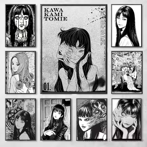 Black And White Ito Junji Tomie Poster Self-adhesive Art Waterproof Paper Sticker Coffee House Bar R