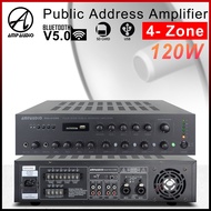 AmpAudio 120W Public Address Amplifier 4-Zone Selector With Bluetooth USB Amplifier
