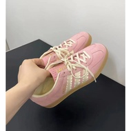 [ GENUINE ] GAZELLE SPORTS SHOES PINK WHITE STRIPES FOR WOMEN