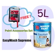 Nippon Easy Wash Supreme Interior Wall Paint 5L. Low Sheen Free Paint Accessories Set.