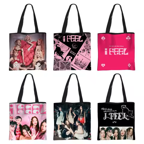 Kpop (G)I-DLE Tote Bag Alblum I Feel Women Handbag Queencard Shoulder Bag Soyeon/YUQI/MIYEON/Minnie 