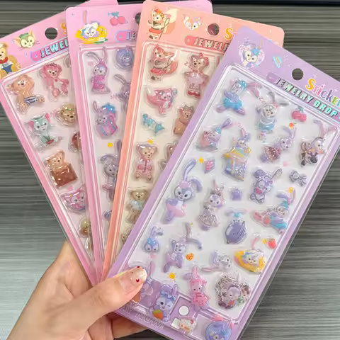Anime Stellalou Duffy 3D Relief Sticker Cute 3D Crystal Sticker DIY Scrapbook Phone Case Laptop Deco