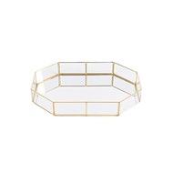Polygon Antique Tray Glass and Brass Cash Tray Champagne Gold Glass Decoration Display &amp; Organizing Glass Cash Tray Jewelry