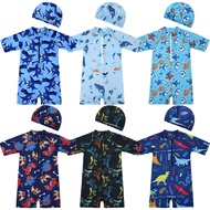 2024 New Style Kid Baby Swimsuit Short Sleeve Shark Dinosaur Print One-piece Swimwear And Hat Set For 1-6years Baby Boys Girls