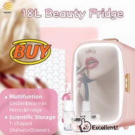 SG 18L Portable Makeup Fridge Mini Skincare Fridge with Dimmable LED Light Mirror Cooler and Warmer 