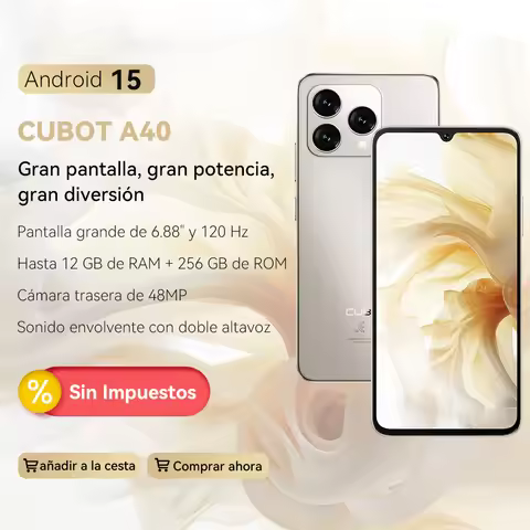 Smartphone Android 15 , Cubot A40, 12GB RAM (4 GB + 8 GB Expanded), 256 GB ROM, 6.88-Inch 120Hz Larg