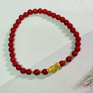 3mm天然紅珊瑚 999足金貔貅小銀珠設計單圈手串s